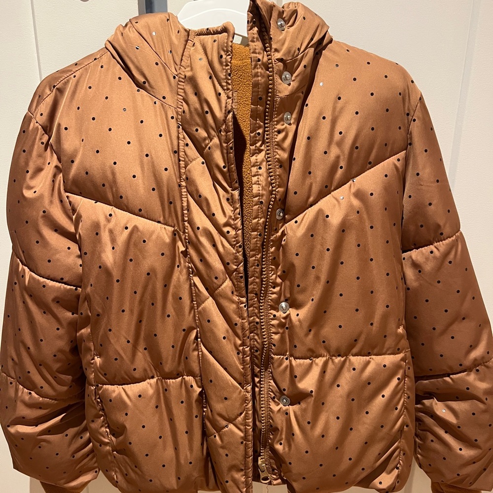 Polka Dot Puffer Jacket - Brown